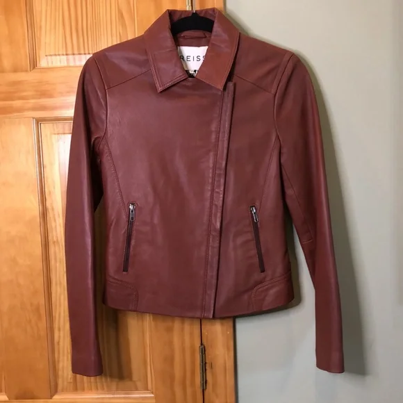 Reiss Cognac Brown Banksy Leather Biker Jacket - Picture 7 of 12